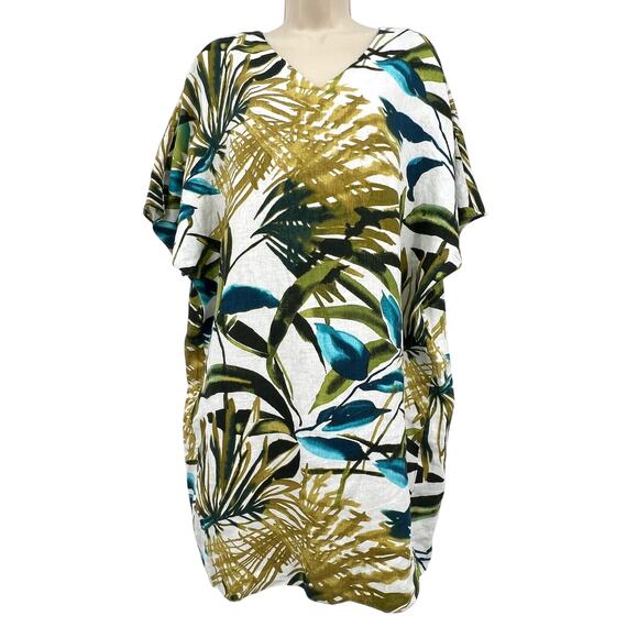 Chico's Linen Wedge Dress Women's 2 (14/16) Multi Print 100% Linen Resortwear - Picture 1 of 6